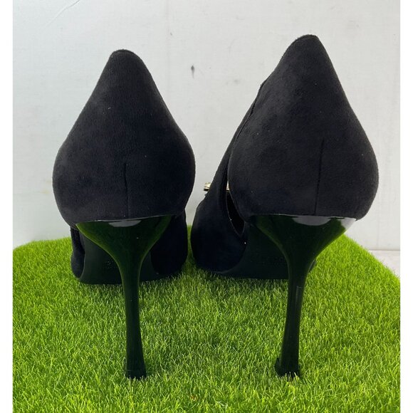 Black Suede Pumps With Rhinestone Buckle Embellishment Size 40 - Picture 4 of 8